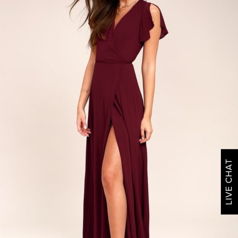 LULUS BURGUNDY WRAP MAXI DRESS